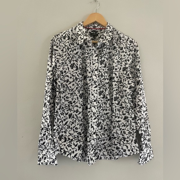 Talbots Tops - Talbots Black & White Floral Paisley Button Down Blouse